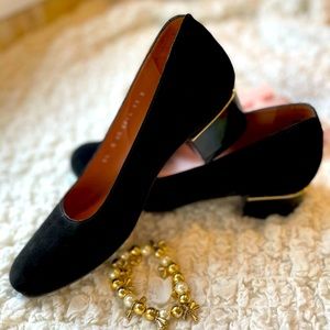 Vintage Robert clergerie suede heels gold detail